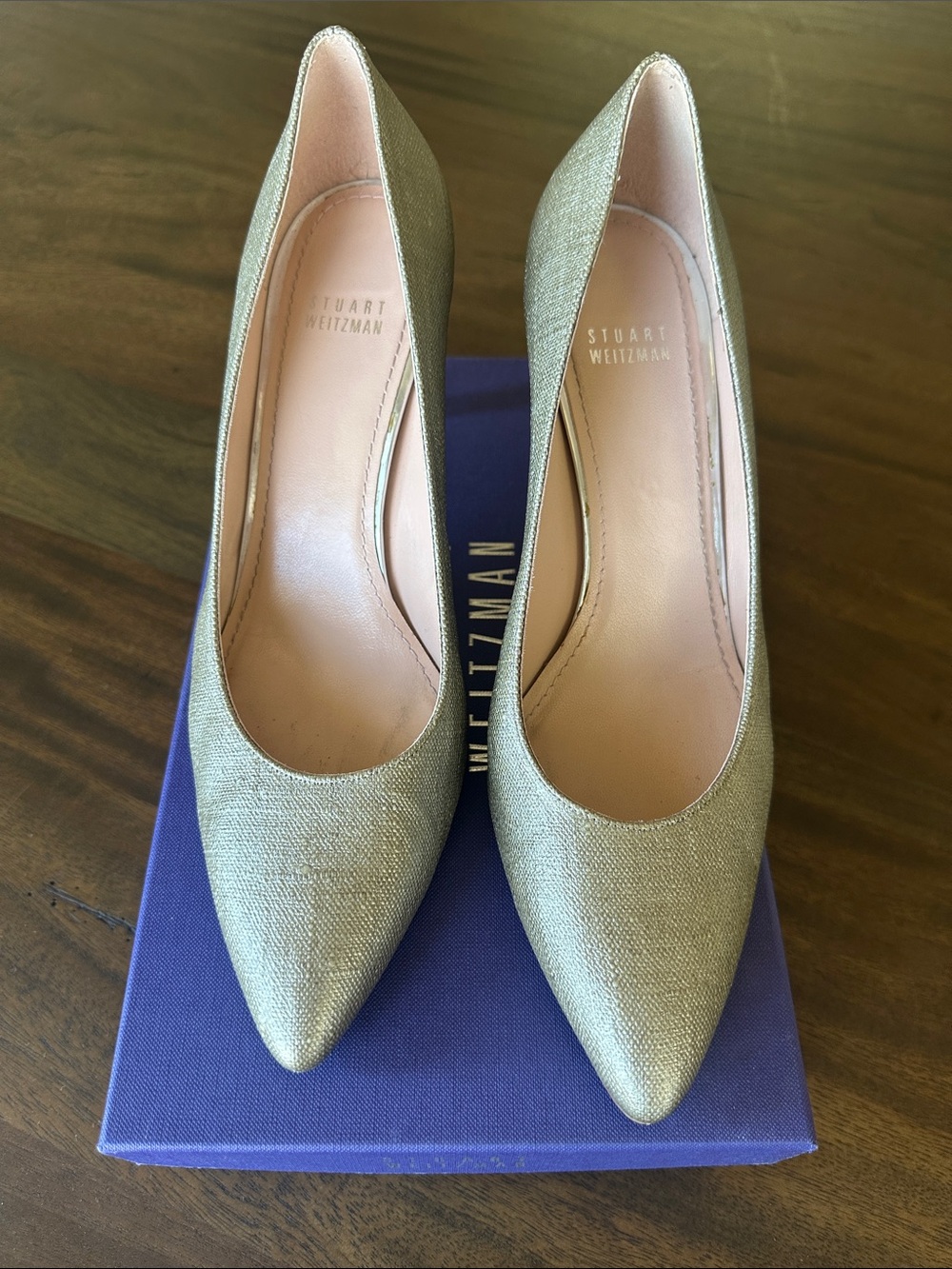 Stuart Weitzman soft gold  Metallic Pointed Pumps